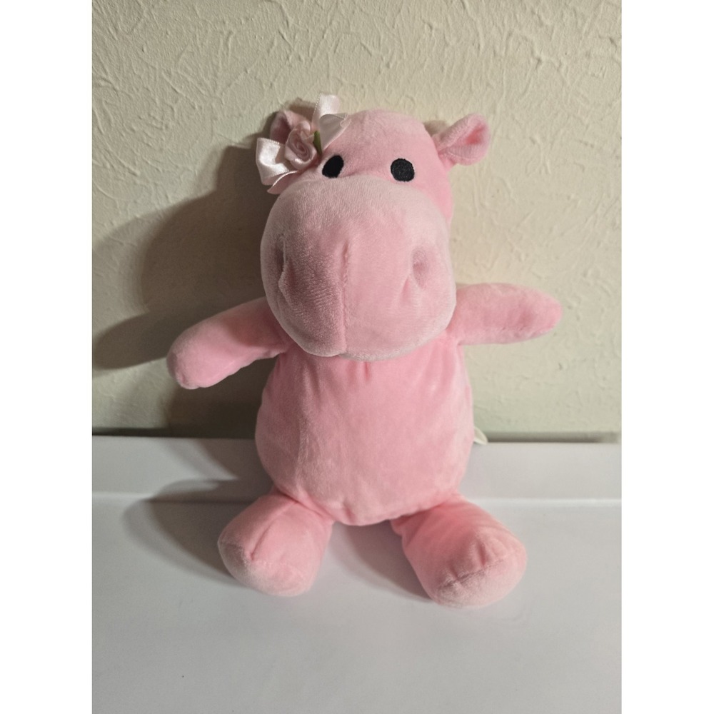 Burton + Burton soft pink hippo hippopotamus rose ribbon stuffed toy animal 12 i